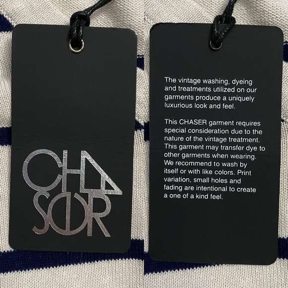 Chaser Long Sleeve Ribbed Beige Black Stripes  V-Neck Tie Front Sweater Small S - Picture 4 of 16